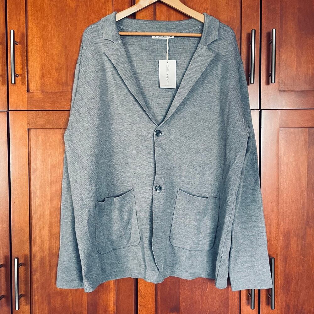 Collars and Co Sweater Knit Blazer Gray Size XXL NEW